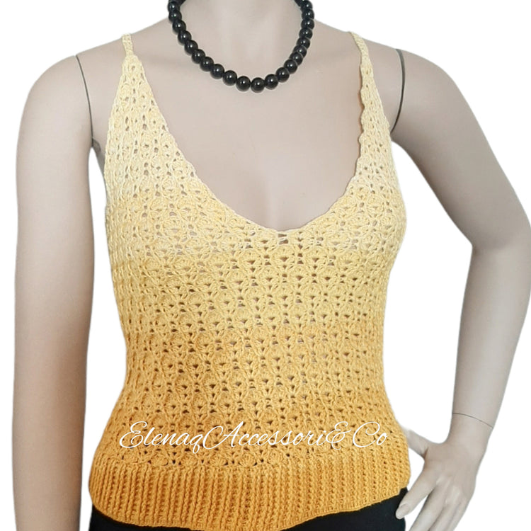 Handmade crochet tank top with yellow wheat grains