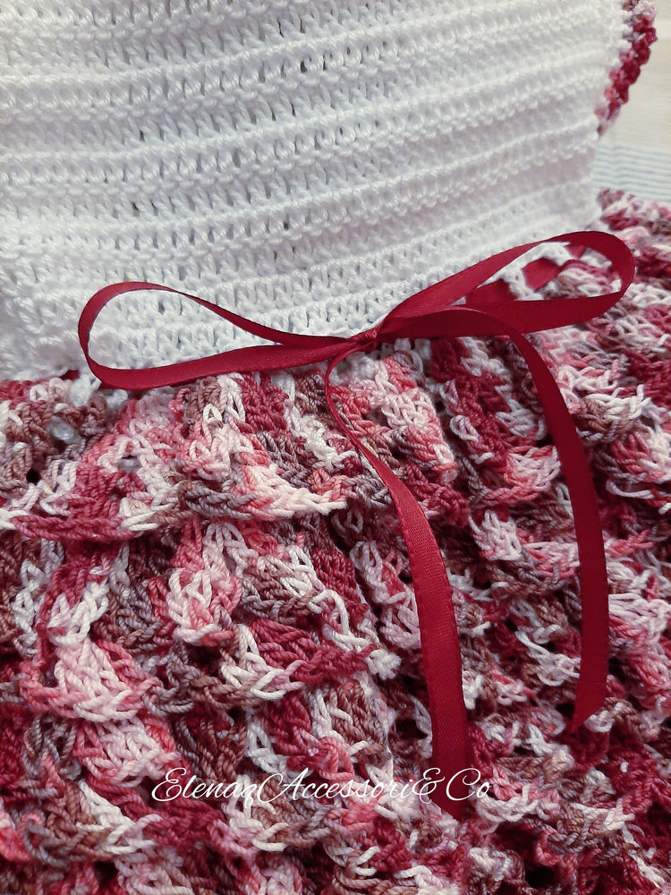 Abito vestito BonBon neonata 6 - 12 mesi cotone uncinetto Amaranto sfumato