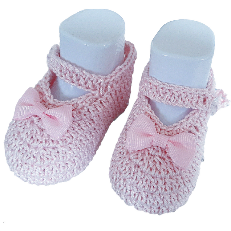 Pink doll-like cotton shoes for baby girls 3-6 months with bow - crochet