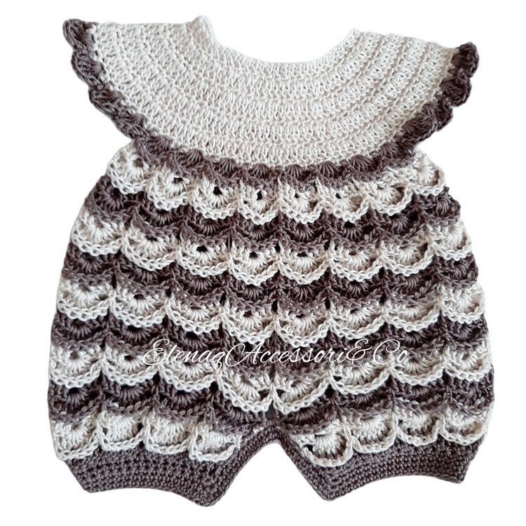 100% cotton newborn romper size 0-3 ecru dove gray - handmade crochet
