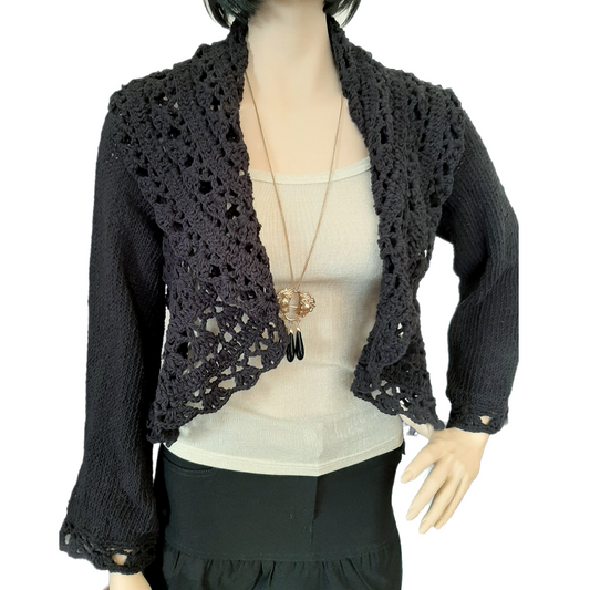 Coprispalle donna pizzo in cotone nero manica lunga - fatto a mano - artigianale