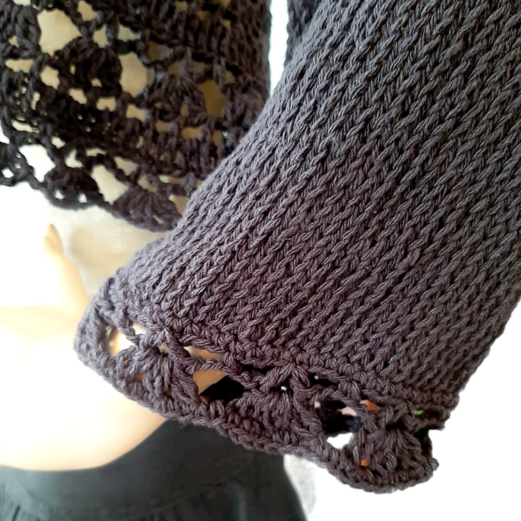 Women's long sleeve black cotton lace shrug - handmade - artisanal