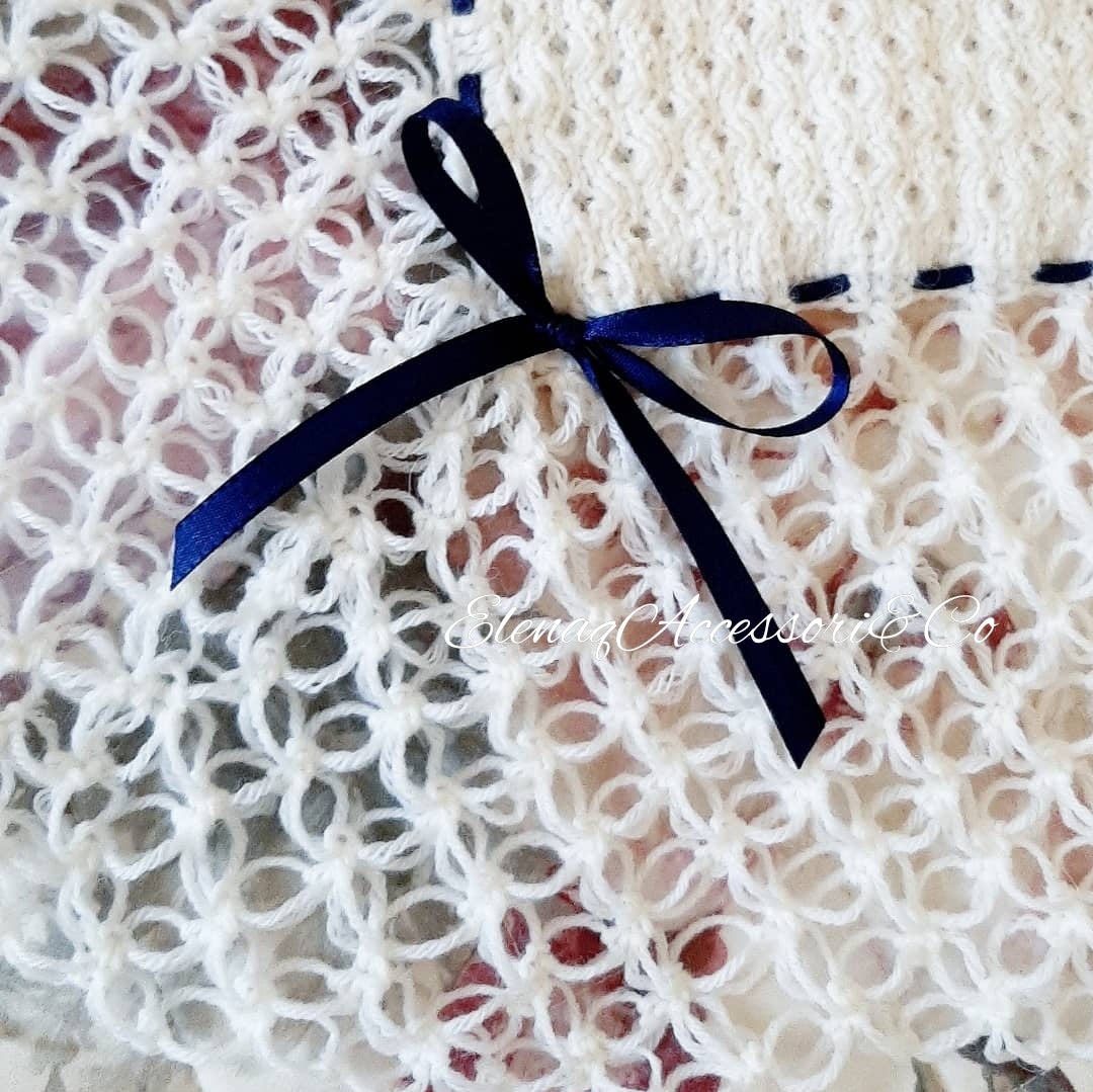 Sciarpa Punto Strega Copertina Nido D'ape Bianca Bordo Punto