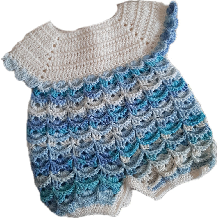 Newborn wool romper size 0-3 Gradient blue - handcrafted crochet