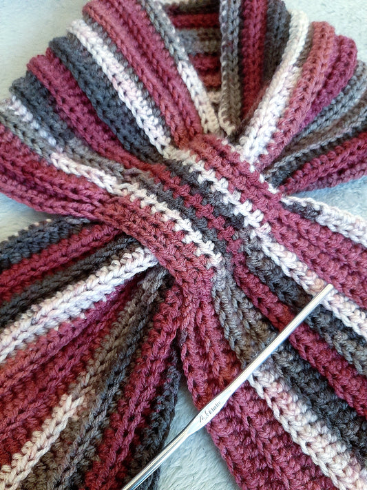 Sciarpa cravatta unisex artigianale uncinetto BURGUNDY MIX