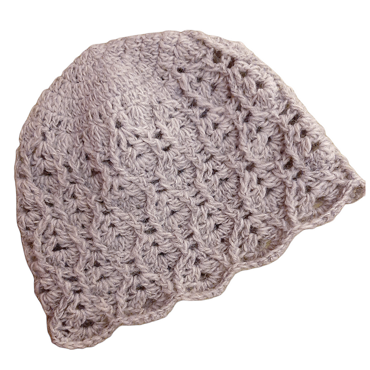 Berretto donna lana INTRECCI artigianale uncinetto GRIGIO MELANGE