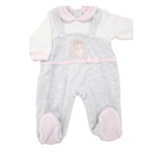 Tutina neonata in ciniglia ORSETTO fiocco ROSA - varie misure