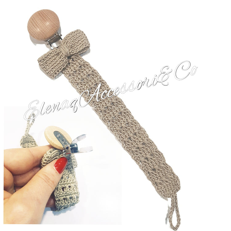 Unisex bow crochet pacifier holder - various colours