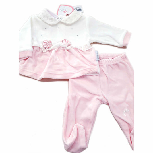 Tutina neonata 2 pezzi in ciniglia con rose ROSA - varie misure