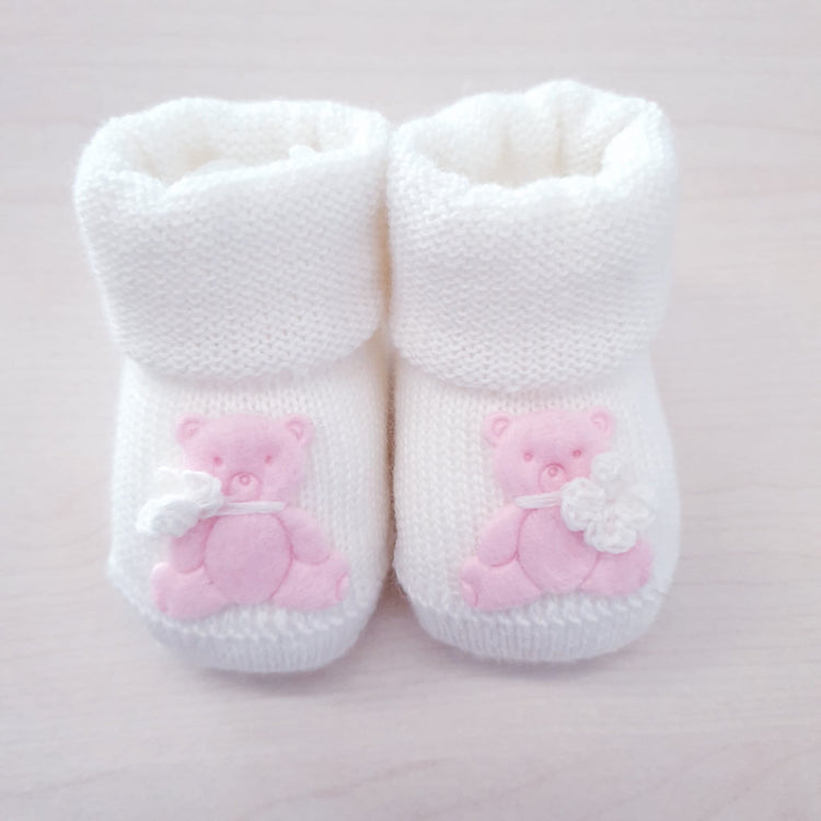 Newborn wool shoes with teddy bear - various colours