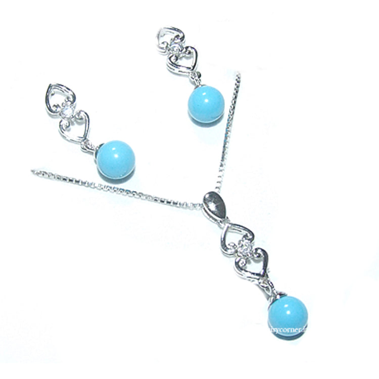 Complete set of earrings and choker with zircons and turquoise paste