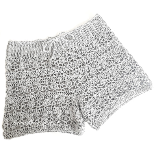 Shorts donna pizzo argento in cotone realizzati a mano - uncinetto