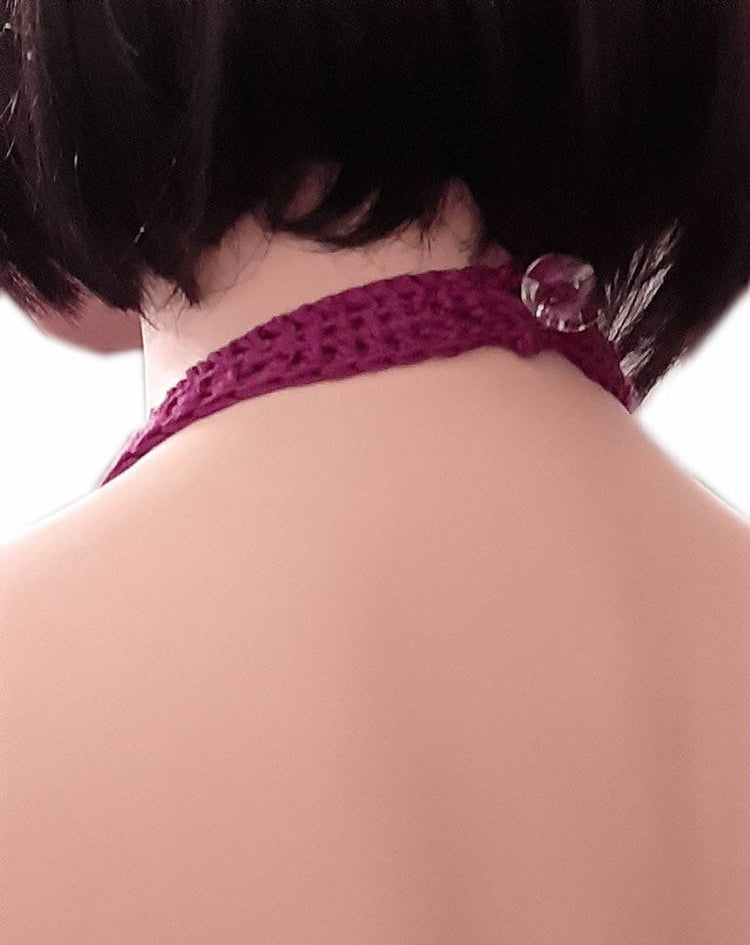 Top maglia cotone uncinetto fuxia lilla con fiori taglia S/M - Fairy Corner