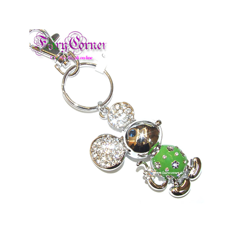 TOPO women's key ring with white rhinestones and enamel - green