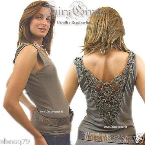 Sexy top canotta scollata ricami cart € 89 FANGO Tg L - Fairy Corner