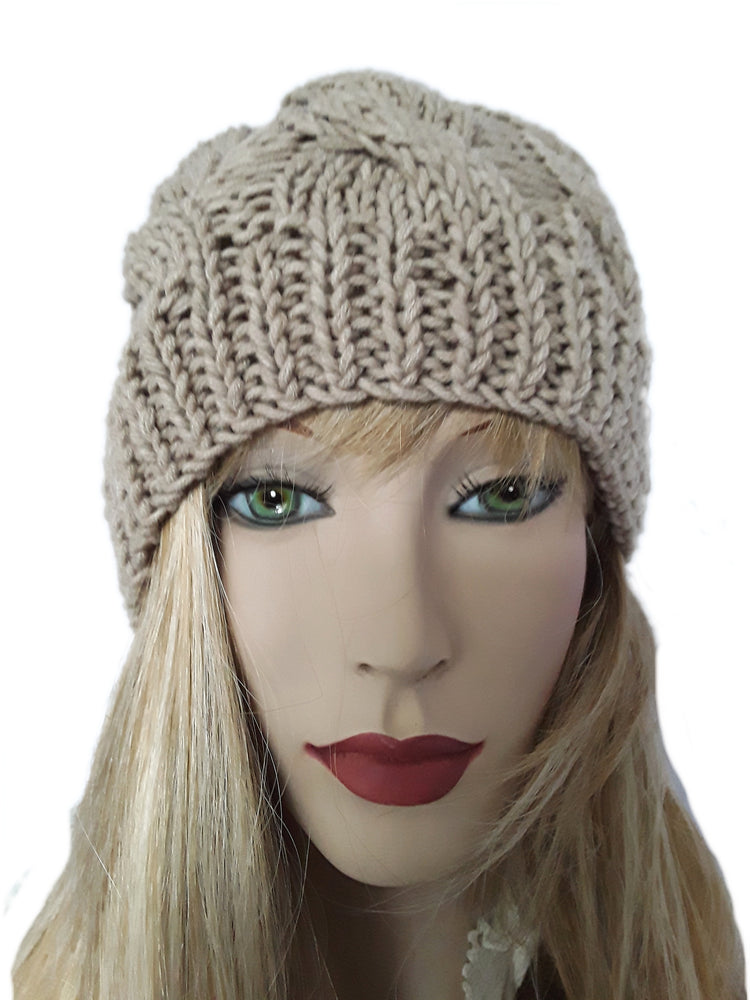 Berretto cappello donna lana Trecce artigianale beige dorato