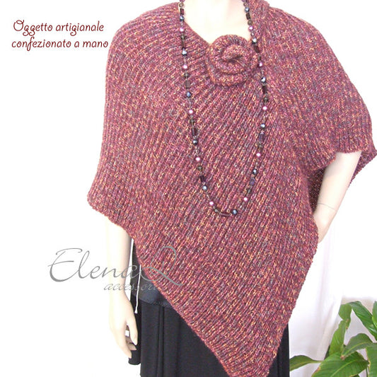 Poncho lana donna artigianale fatto a mano a maglia colori melange - Fairy Corner