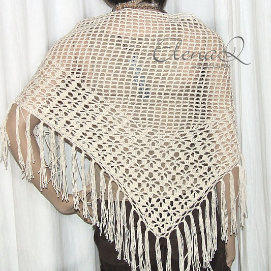 Scialle rete in cotone con frange colore naturale beige - Fairy Corner