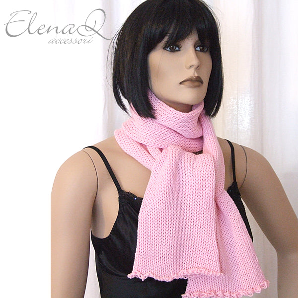Sciarpa donna in merinos a maglia ROSA artigianale - Fairy Corner