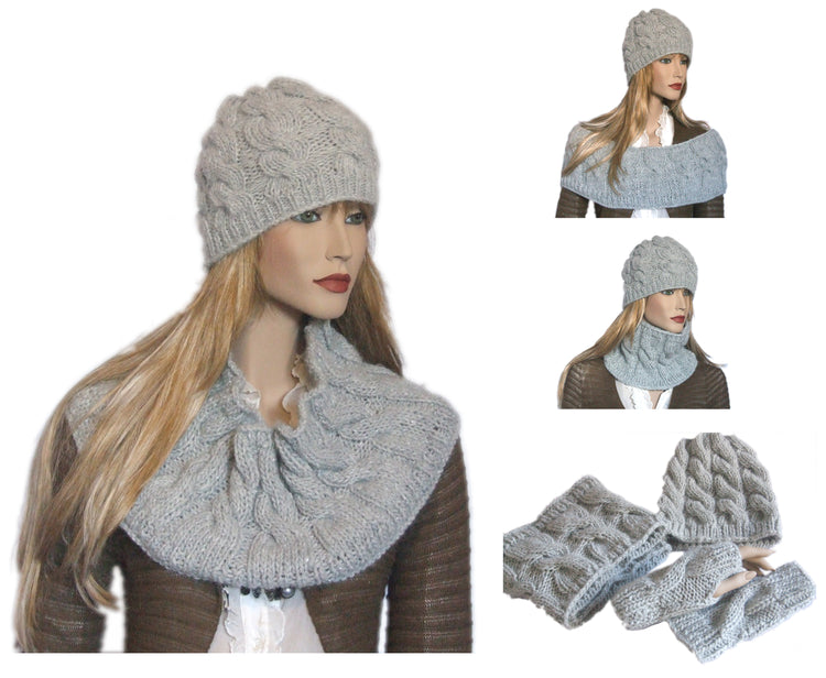 Completo Donna Sciarpa scaldacollo infinity + berretto + guanti a maglia lana artigianale - Fairy Corner