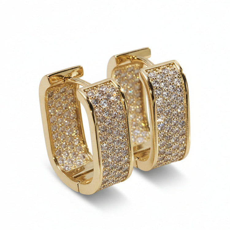 Orecchini Cerchi Rettangolari con Zirconi Bianchi Pavè - Anallergici 1.2x1.8cm