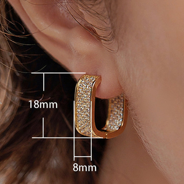 Orecchini Cerchi Rettangolari con Zirconi Bianchi Pavè - Anallergici 1.2x1.8cm