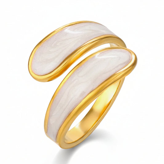 Anello Regolabile Lollipop in Acciaio Tono Oro con Smalto - Nero e Bianco