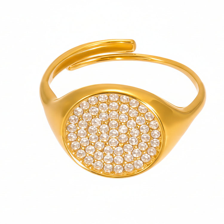 Anello Chevalier Regolabile con Pavè in Acciaio - Anallergico