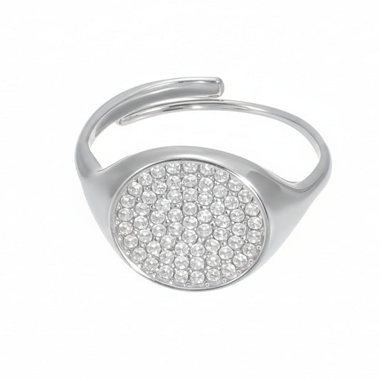 Anello Chevalier Regolabile con Pavè in Acciaio - Anallergico