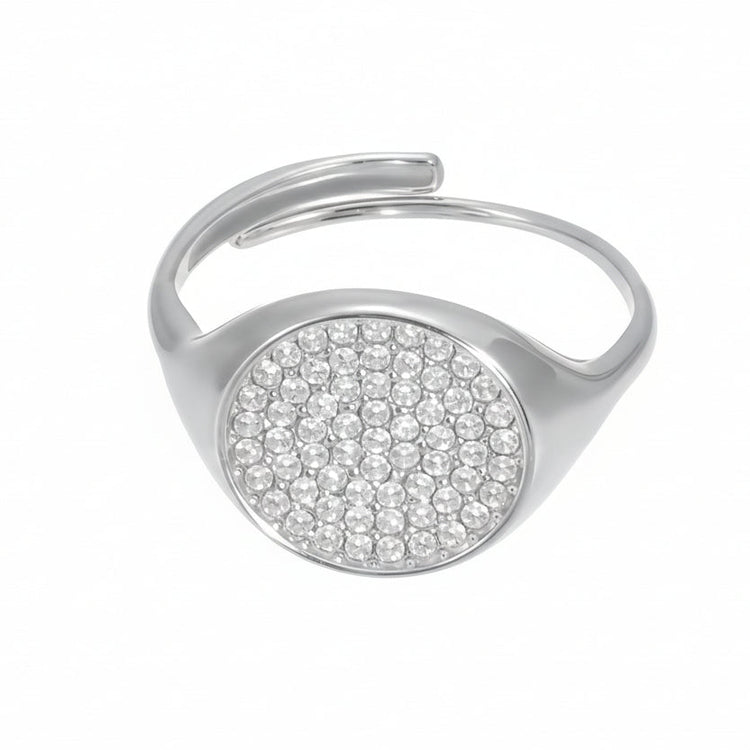 Anello Chevalier Regolabile con Pavè in Acciaio - Anallergico