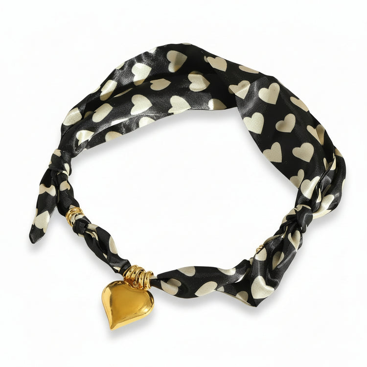 Collana Girocollo Foulard con Ciondolo Cuore Tono Oro