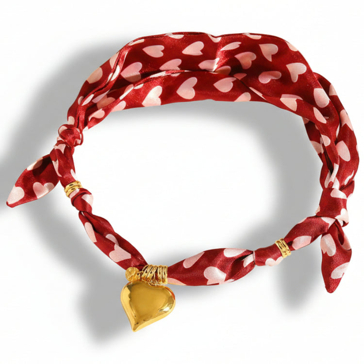 Collana Girocollo Foulard con Ciondolo Cuore Tono Oro