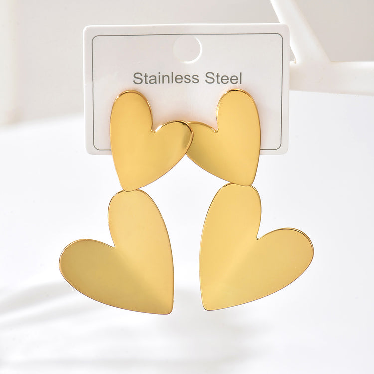 Orecchini Doppio Cuore Tono Oro - Acciaio Anallergico