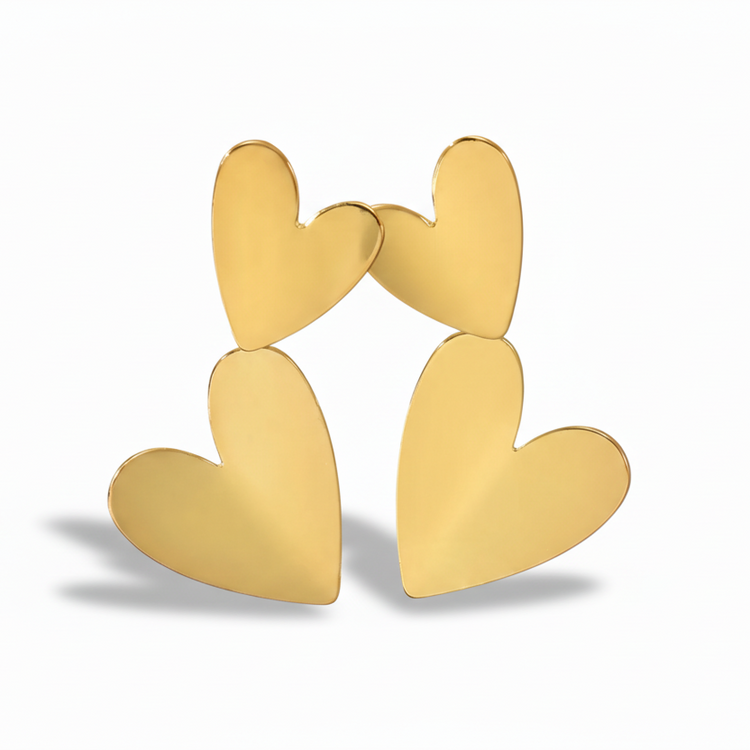 Orecchini Doppio Cuore Tono Oro - Acciaio Anallergico