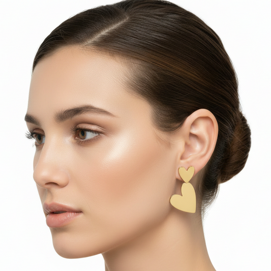 Orecchini Doppio Cuore Tono Oro - Acciaio Anallergico