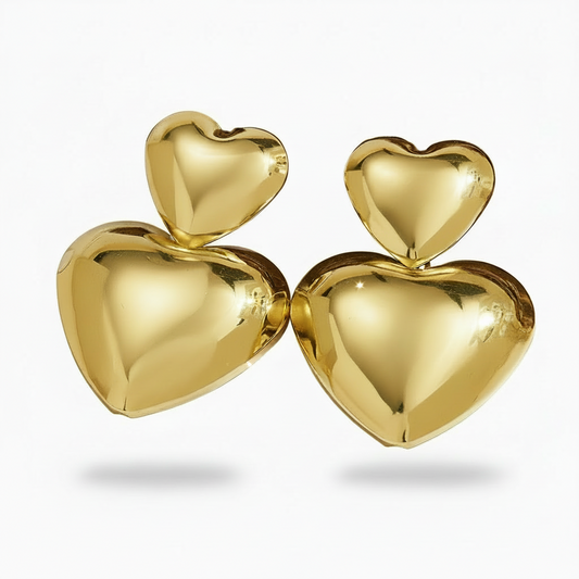 Orecchini Doppio Cuore Pouff in Acciaio - Anallergici 55x40mm