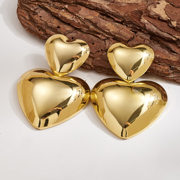 Orecchini Doppio Cuore Pouff in Acciaio - Anallergici 55x40mm