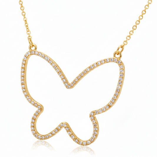 women's choker necklace with brilliant rhinestones in gold and silver tone BUTTERFLY