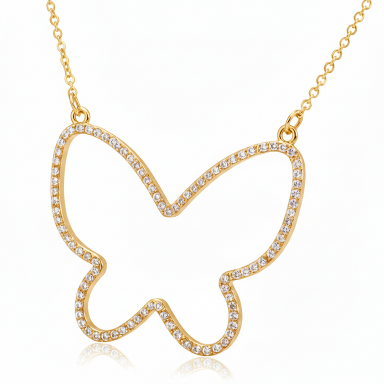 women's choker necklace with brilliant rhinestones in gold and silver tone BUTTERFLY
