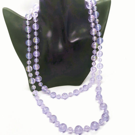 Long Pearlescent Clear Pearl Necklace PURPLE