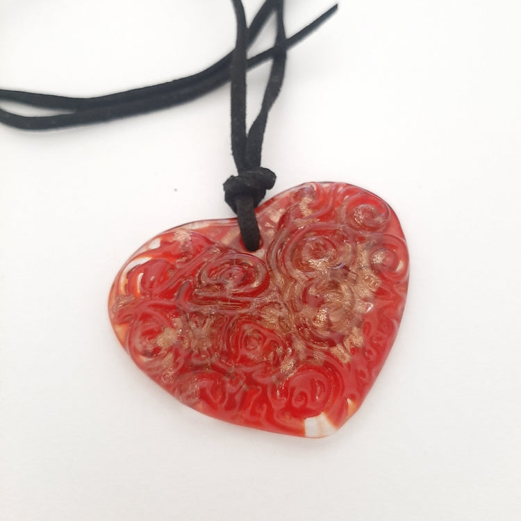 Red glass heart pendant necklace