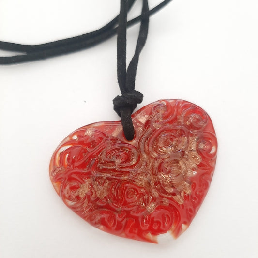 Red glass heart pendant necklace