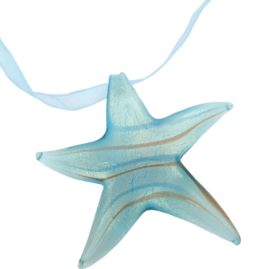 Starfish pendant necklace in blue glass