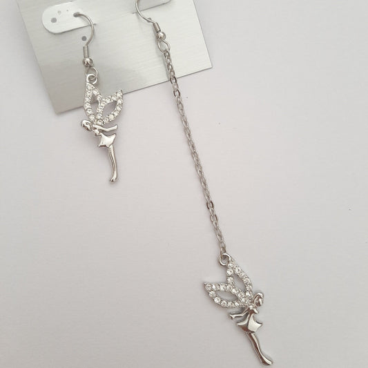 FATE asymmetrical silver tone earrings studded with rhinestones