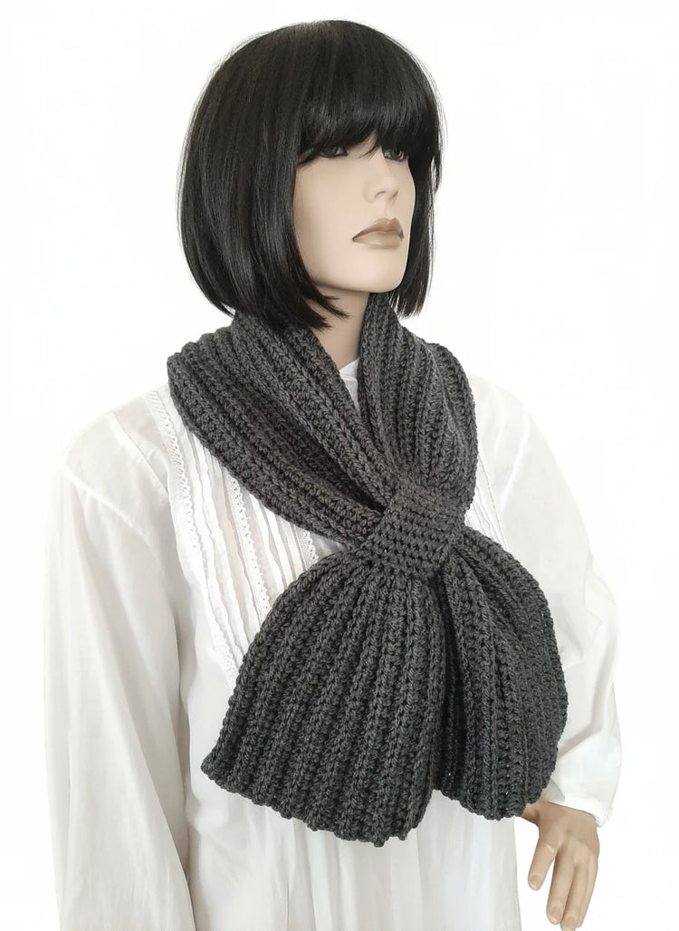 Sciarpa cravatta unisex artigianale uncinetto GRIGIO medio