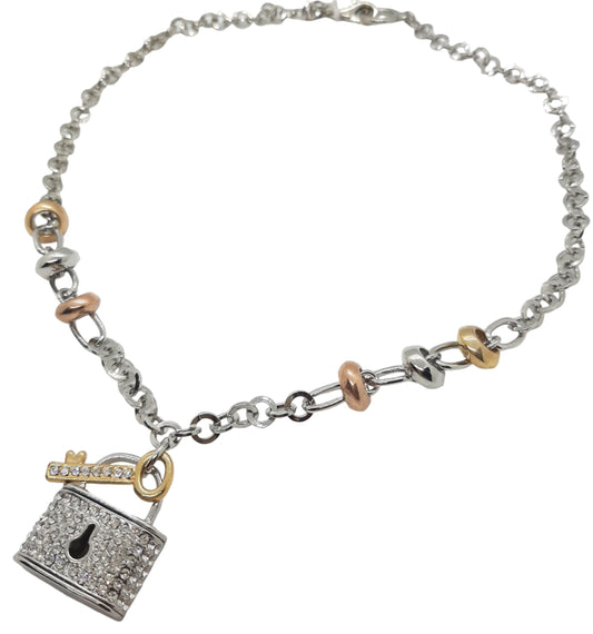 Collana LUCCHETTO CHIAVE con strass bicolor
