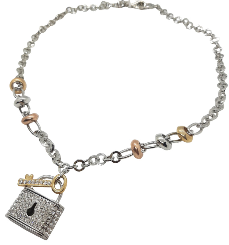 Collana LUCCHETTO CHIAVE con strass bicolor