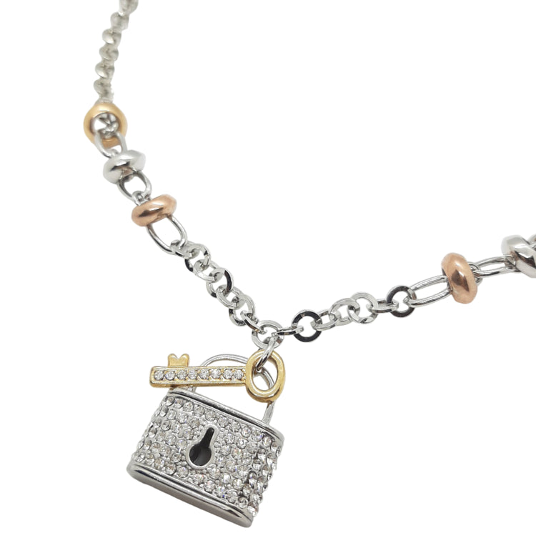 Collana LUCCHETTO CHIAVE con strass bicolor