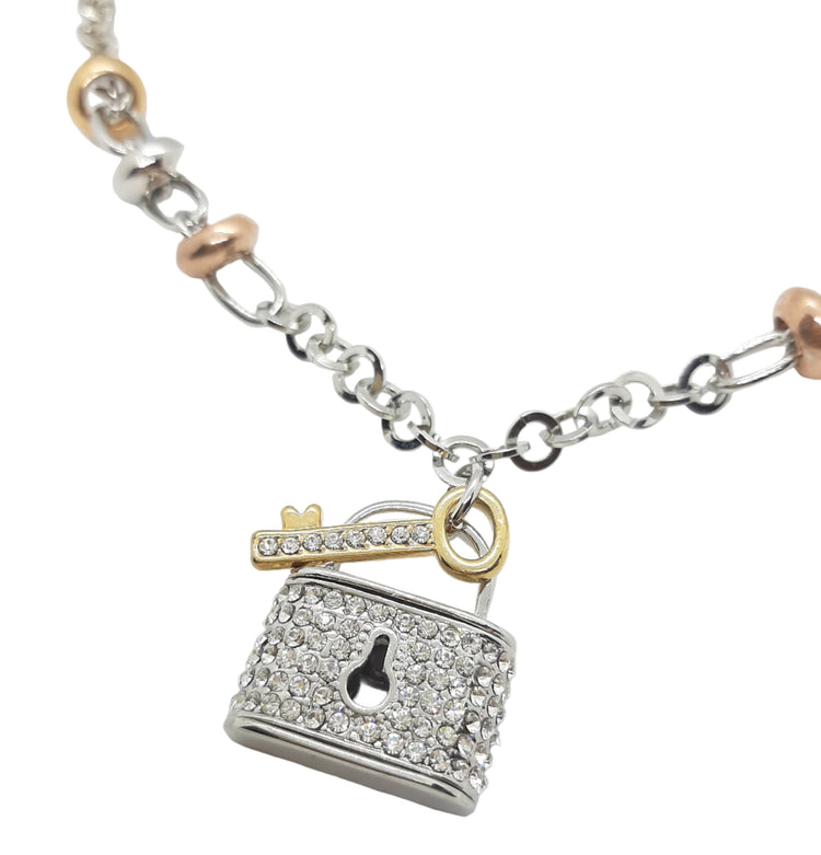Collana LUCCHETTO CHIAVE con strass bicolor