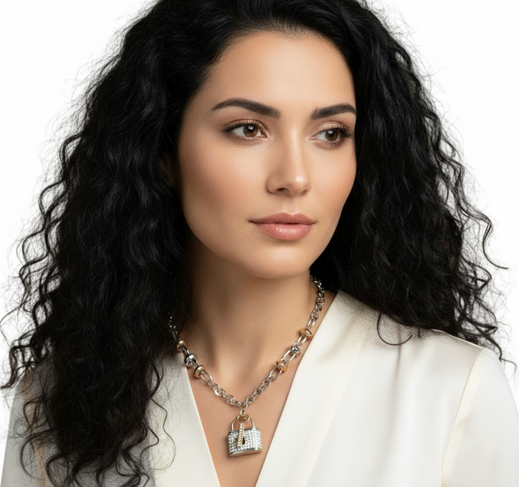 Collana LUCCHETTO CHIAVE con strass bicolor